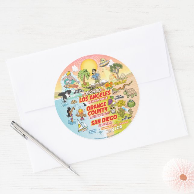 Adesivo Redondo Autocolante clássico do sul da Califórnia (Envelope)