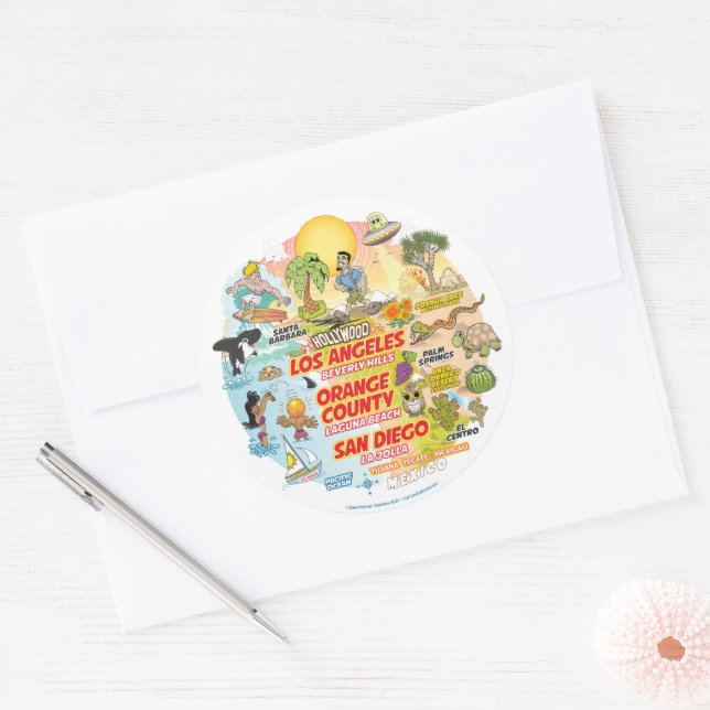 Adesivo Redondo Autocolante clássico do sul da Califórnia (Envelope)