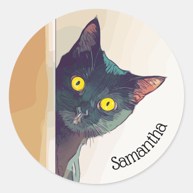 Adesivo Redondo Autocolante com Design Gatinho clássico de pico (Frente)