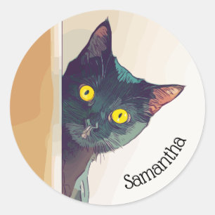 Adesivo Redondo Autocolante com Design Gatinho clássico de pico