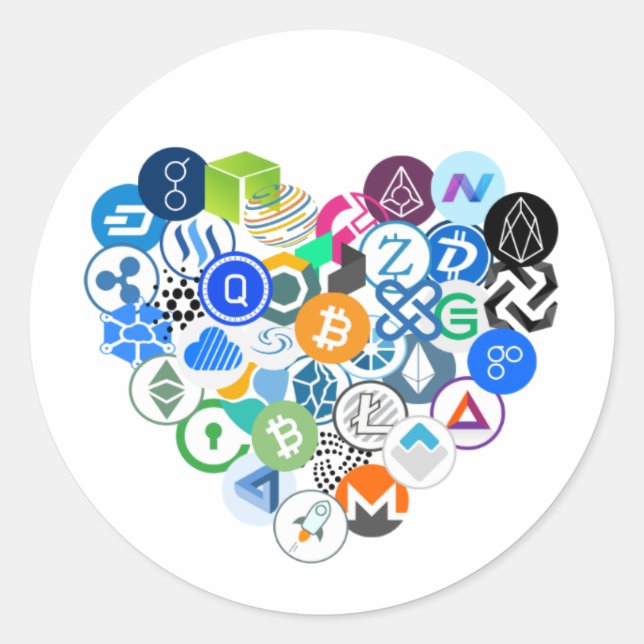 Adesivo Redondo Autocolante cripto clássico redondo, brilhante, de (Frente)