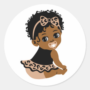 Adesivo Redondo Autocolante de bebê Safari Afro-Americano Negro