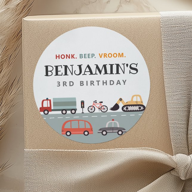 Adesivo Redondo Autocolante de Festa de aniversário de Transporte  (Criador carregado)