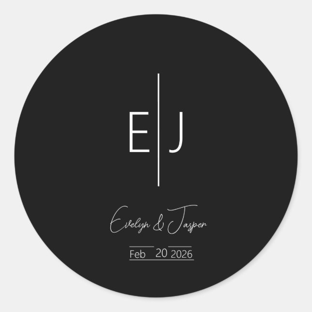 Adesivo Redondo Autocolante de Iniciais de Nome Preto Moderno (Frente)