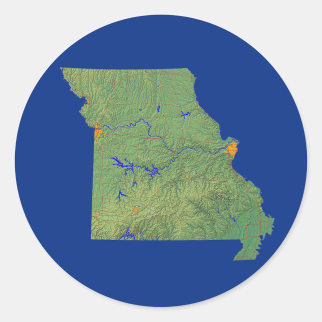 Adesivo Redondo Autocolante de Mapa do Missouri (Frente)