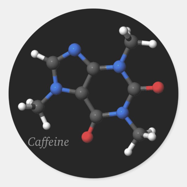 Adesivo Redondo Autocolante de modelo molecular da Caffeine (Frente)
