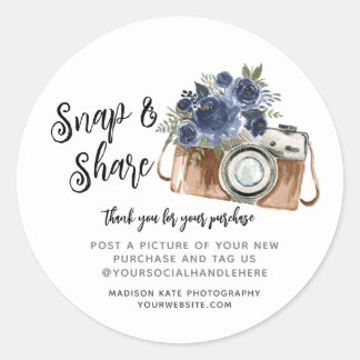 Adesivo Redondo Autocolante de vendas da câmera Snap e Share