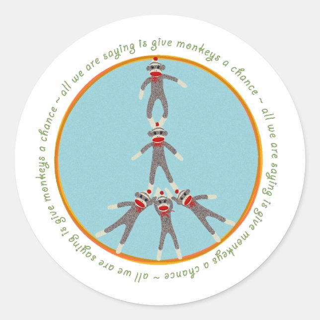 Adesivo Redondo Autocolante dos Macacos da Paz (Frente)