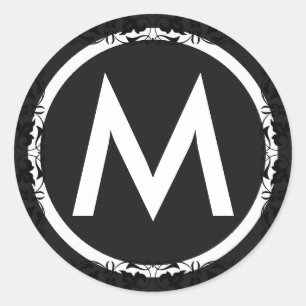 Adesivo Redondo Autocolante em preto e branco monograma