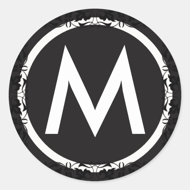 Adesivo Redondo Autocolante em preto e branco monograma (Frente)