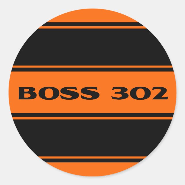 Adesivo Redondo Autocolante Laranja Black Race Stripes Boss 302 (Frente)