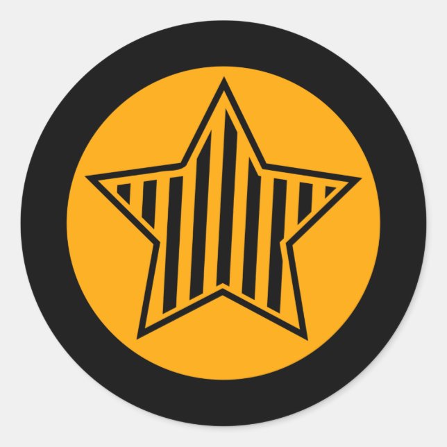 Adesivo Redondo Autocolante laranja e Estrela Negra (Frente)