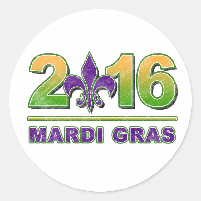 Adesivo Redondo Autocolante Mardi Gras Fleur-de-Lis 2016 (Frente)