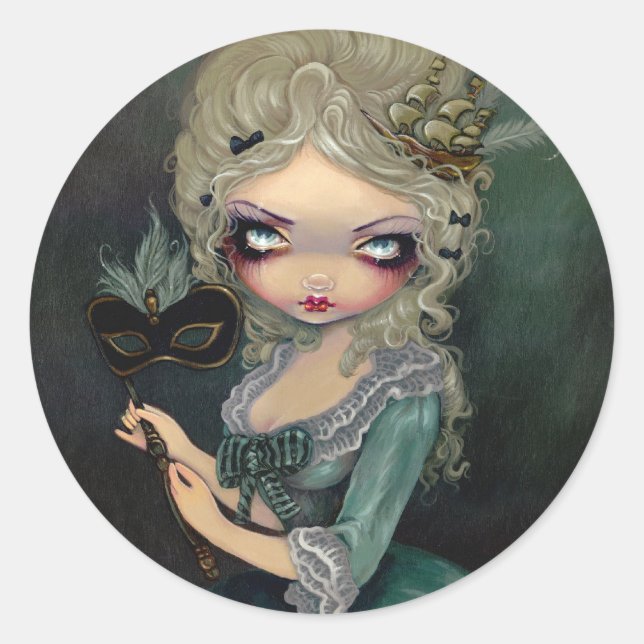 Adesivo Redondo Autocolante "Marie Mascarada" (Frente)