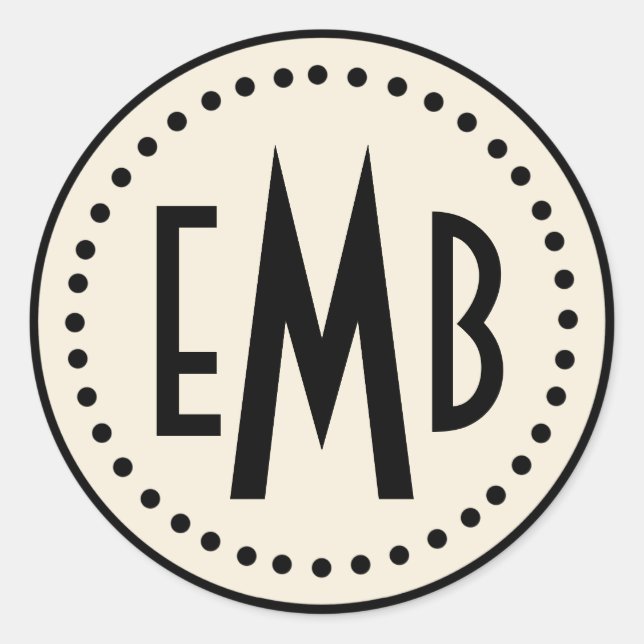 Adesivo Redondo Autocolante Monograma Personalizado (Ovo/Blk) (Frente)