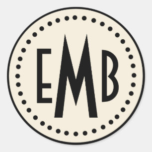 Adesivo Redondo Autocolante Monograma Personalizado (Ovo/Blk)