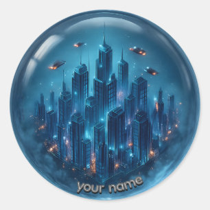 Adesivo Redondo Autocolante Neon Mini City 3D