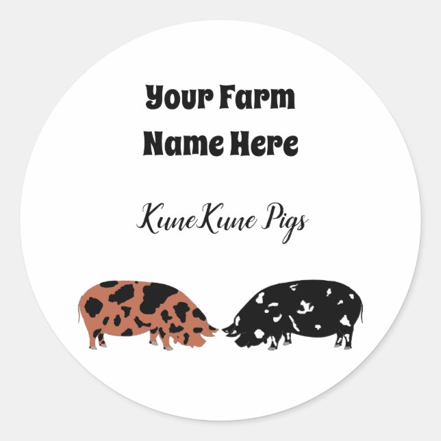 Adesivo Redondo Autocolante personalizado do KuneKune (Frente)