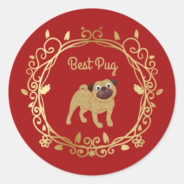 Adesivo Redondo Autocolante Personalizável de Melhor Pug (Frente)