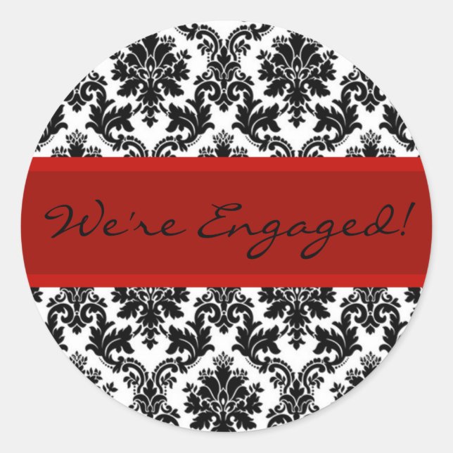 Adesivo Redondo Autocolante Preto Damásico e Envelope Vermelho (Frente)