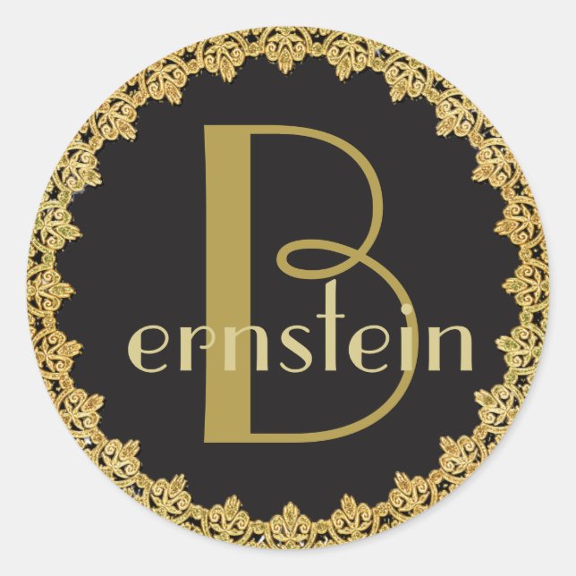 Adesivo Redondo Autocolante preto e Dourado, monograma (Frente)