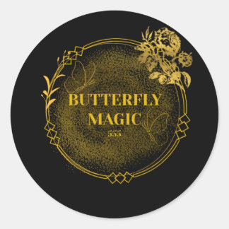Adesivo Redondo Autocolante Preto e Dourado, Rótulo Moderno Elegan