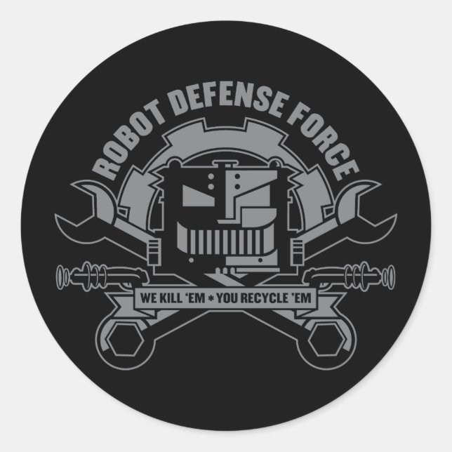 Adesivo Redondo Autocolante Robot Defense Force (Frente)