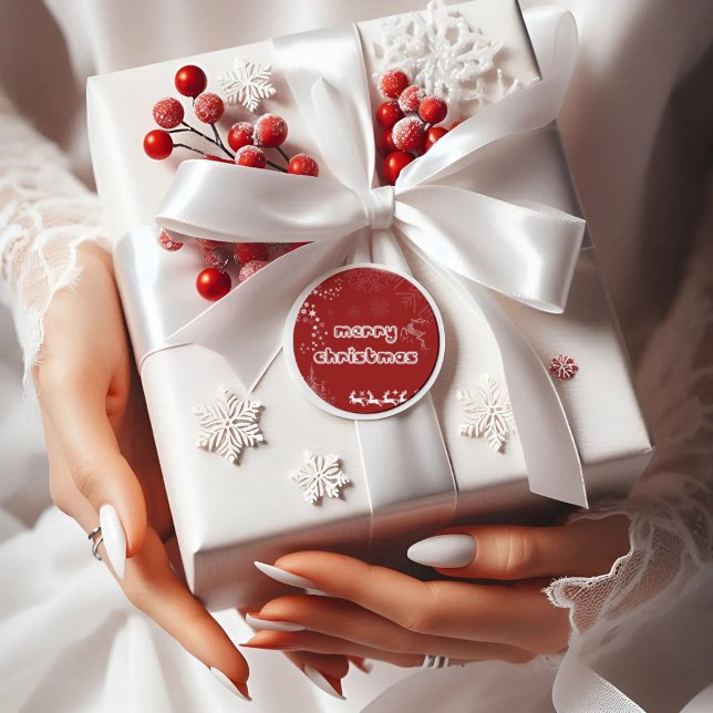 Adesivo Redondo Autocolante Vermelho de Roteiro Moderno de Natal F (Criador carregado)