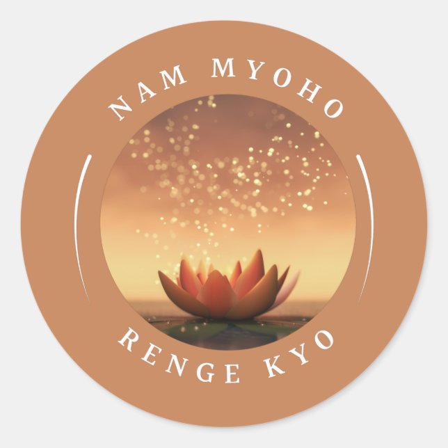 Adesivo Redondo Autocolantes budistas SGI com Design de Lotus e NM (Frente)