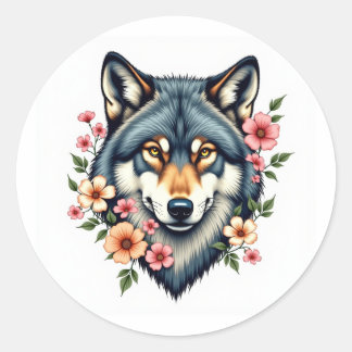 Adesivo Redondo Autocolantes clássicos do Lobo Floral