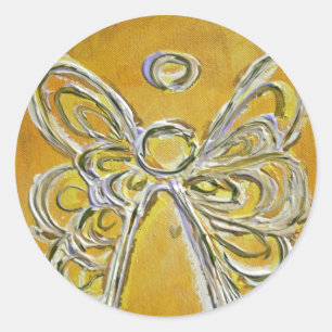 Adesivo Redondo Autocolantes de Arte Anjo Amarelo do Guardião