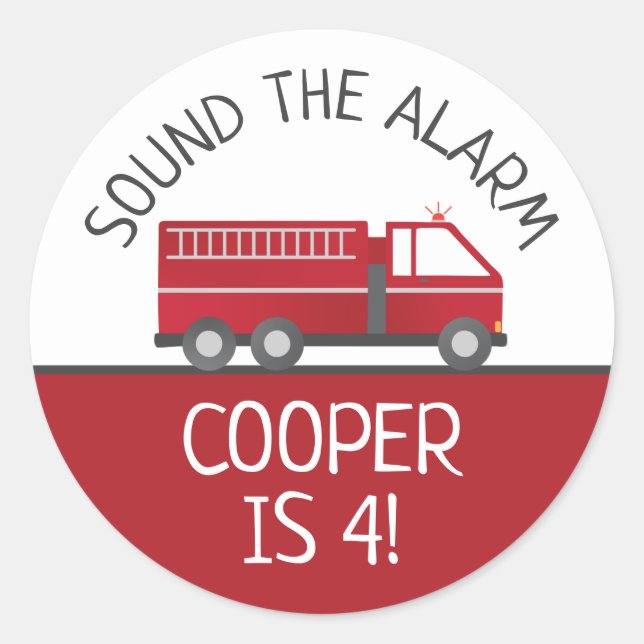 Adesivo Redondo Autocolantes de bombeiro para o Aniversário do Bom (Frente)