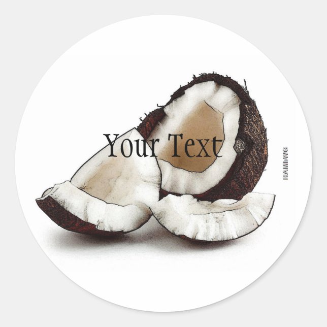 Adesivo Redondo Autocolantes de coco HAMbWG - com caixa de texto (Frente)
