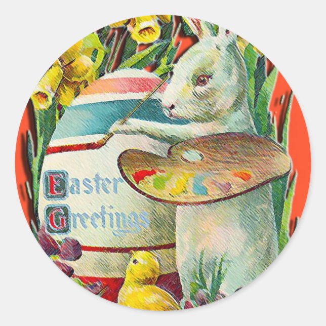 Adesivo Redondo Autocolantes de Coelhinhos de Páscoa (Frente)