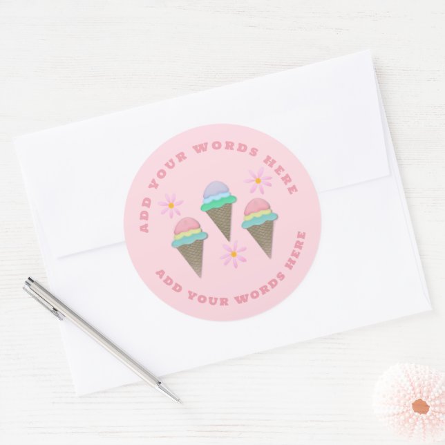 Adesivo Redondo Autocolantes de Cones de Sorvete Personalizados (Envelope)