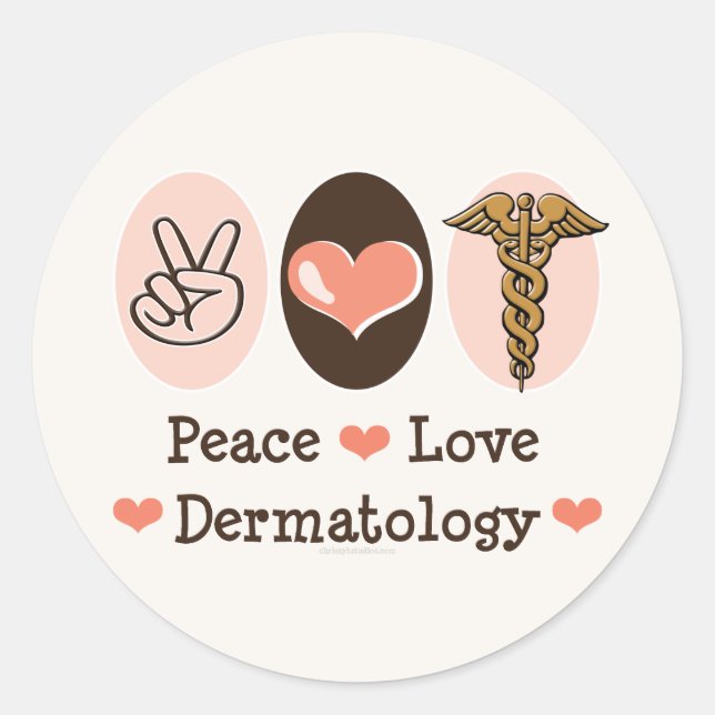 Adesivo Redondo Autocolantes de Dermatologia do Peace Love (Frente)