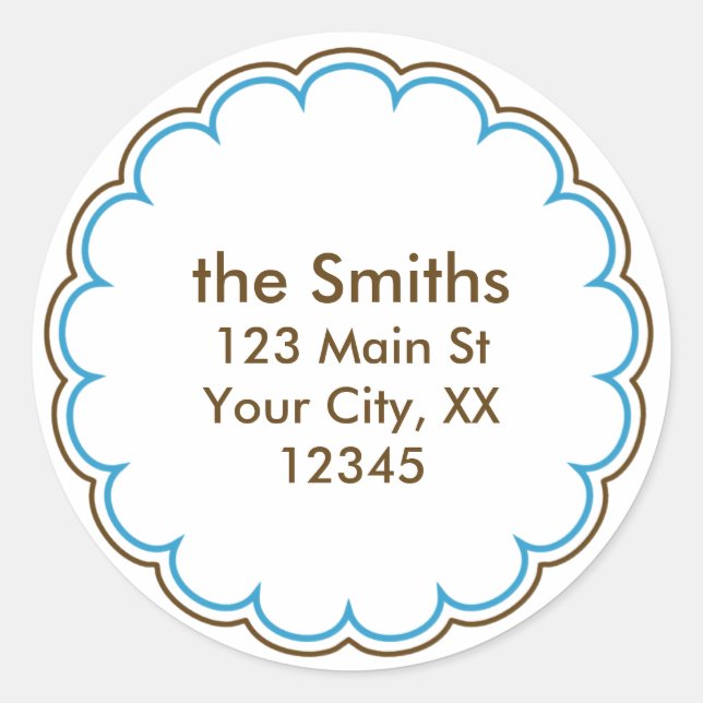 Adesivo Redondo Autocolantes de endereços Scallop em azul (Frente)