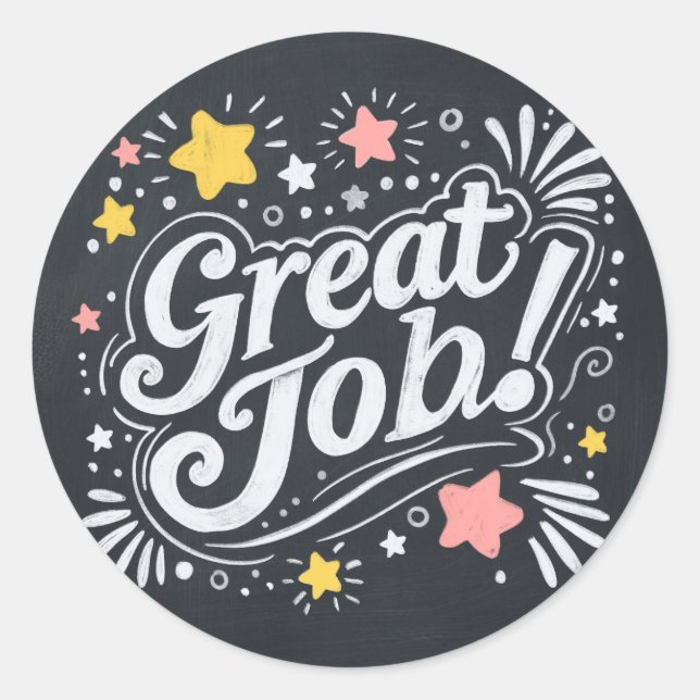 Adesivo Redondo Autocolantes de Excelente de quadro com estrelas e (Frente)