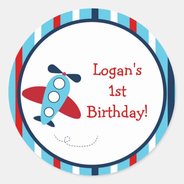 Adesivo Redondo Autocolantes de Festa de aniversário de avião (Frente)