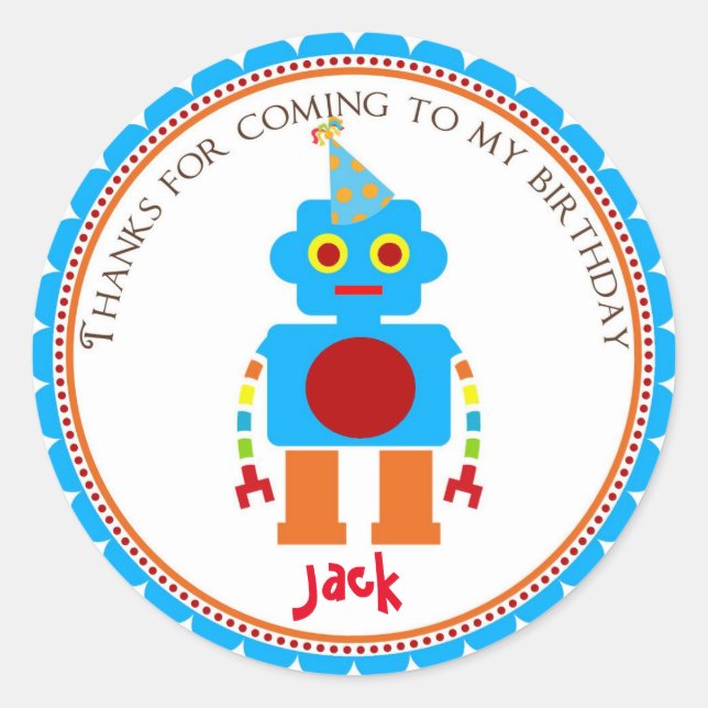 Adesivo Redondo Autocolantes de Festa de aniversário Robot (Frente)