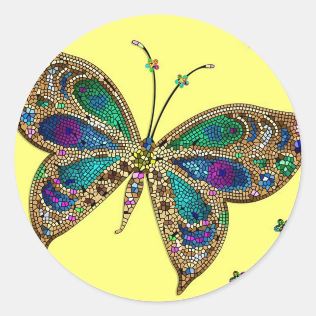 Adesivo Redondo Autocolantes de Fibromialgia de Borboleta Roxa (Frente)