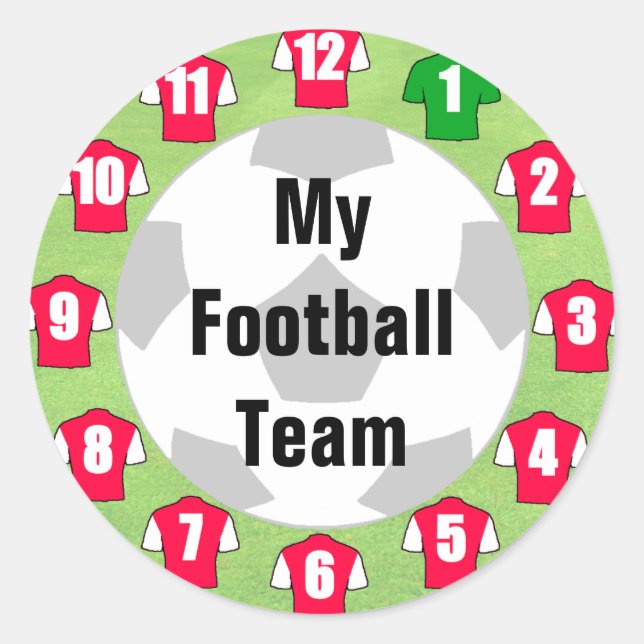 Adesivo Redondo Autocolantes de futebol com camisas vermelhas e br (Frente)