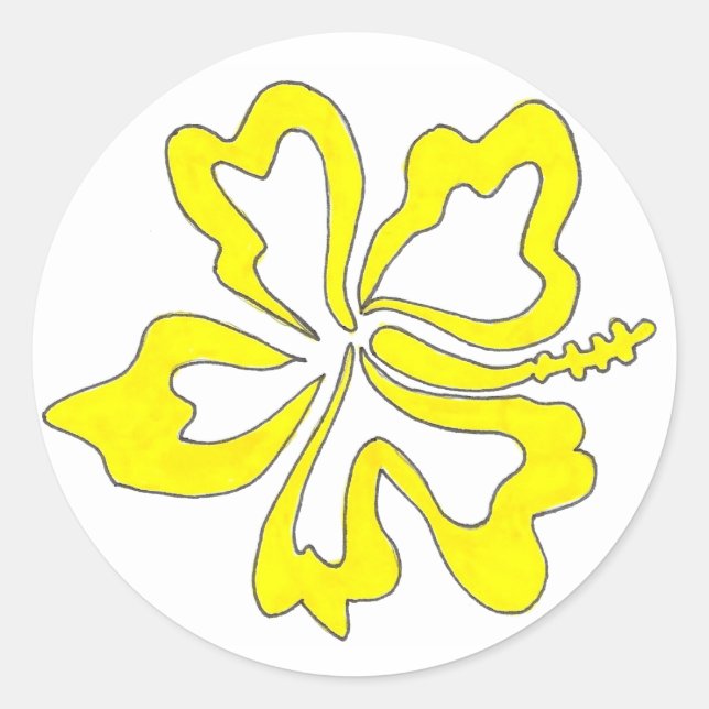 Adesivo Redondo Autocolantes de Hibiscus Tropicais Amarelos (Frente)