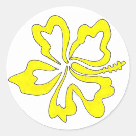 Adesivo Redondo Autocolantes de Hibiscus Tropicais Amarelos