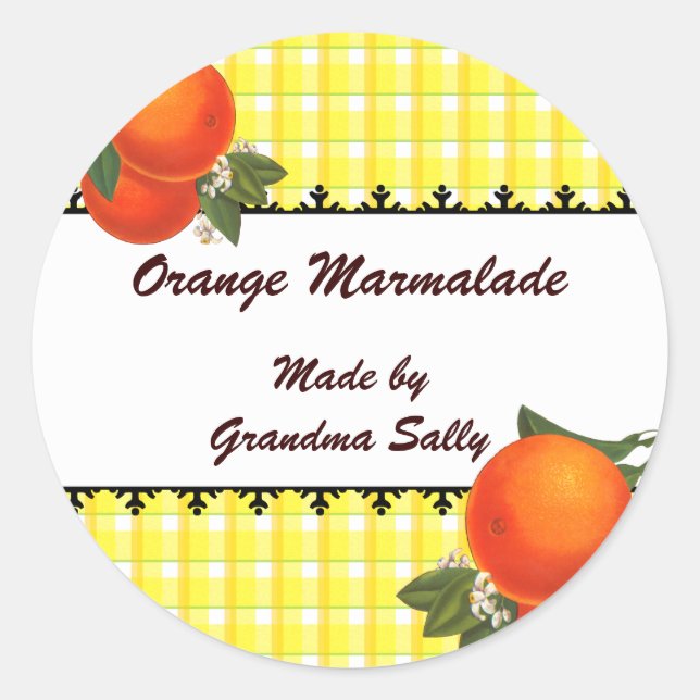 Adesivo Redondo Autocolantes de latas de gingham de laranjas perso (Frente)