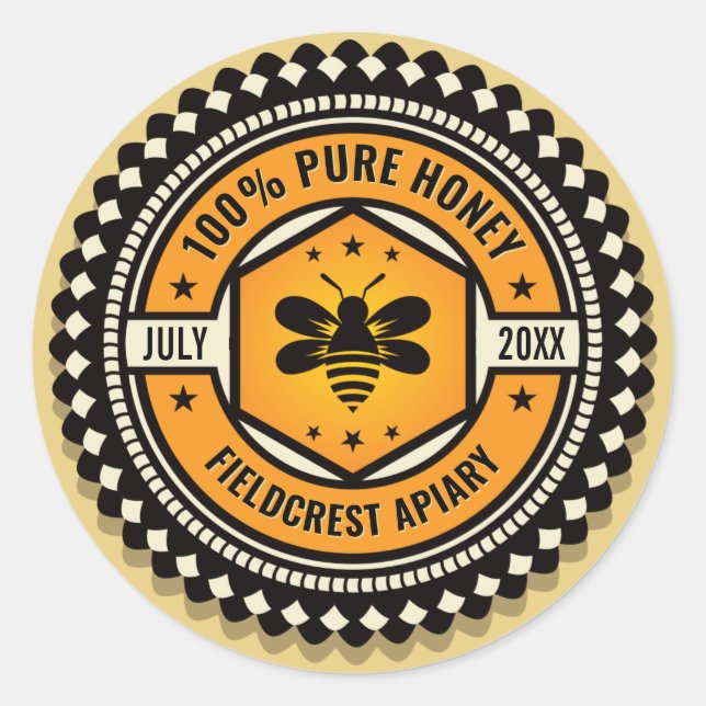 Adesivo Redondo Autocolantes de Mel Preto, Laranja, Escala de Hexá (Frente)