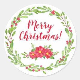 Adesivo Redondo Autocolantes de Natal Berry & Poinsettia