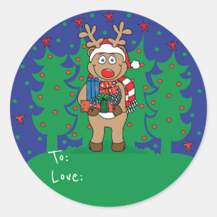Adesivo Redondo Autocolantes de Natal "Reindeer" Personalizam
