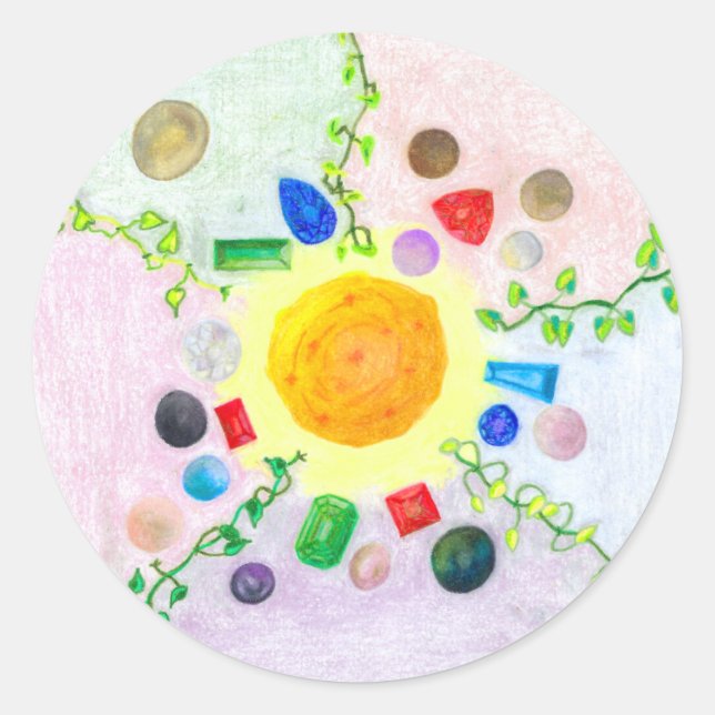 Adesivo Redondo Autocolantes de pérolas e gemas (Frente)