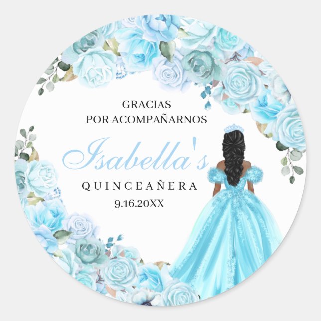 Adesivo Redondo Autocolantes de Quinceanera Azul (Frente)